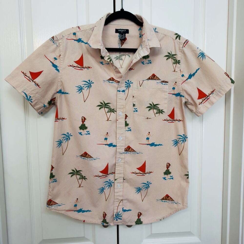 FOREVER 21 Men's Aloha Hawaiian Tropical Beachy Button Up Short Sleeve Sz Medium
